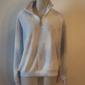 Womens Tyde Sky Blue White Tie Dye 1/4 Zip Ribbed Pullover Sweater L *